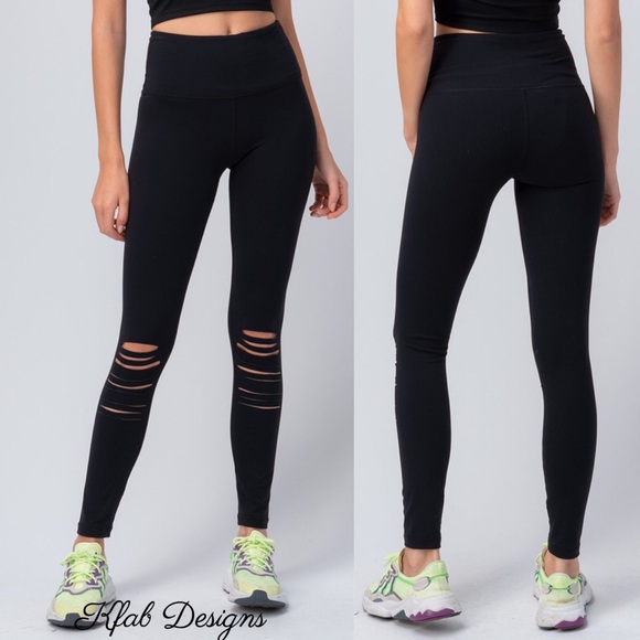 LAST 1! High Waist Laser Cut Black Soft Yoga Leggings! - Picture 2 of 12